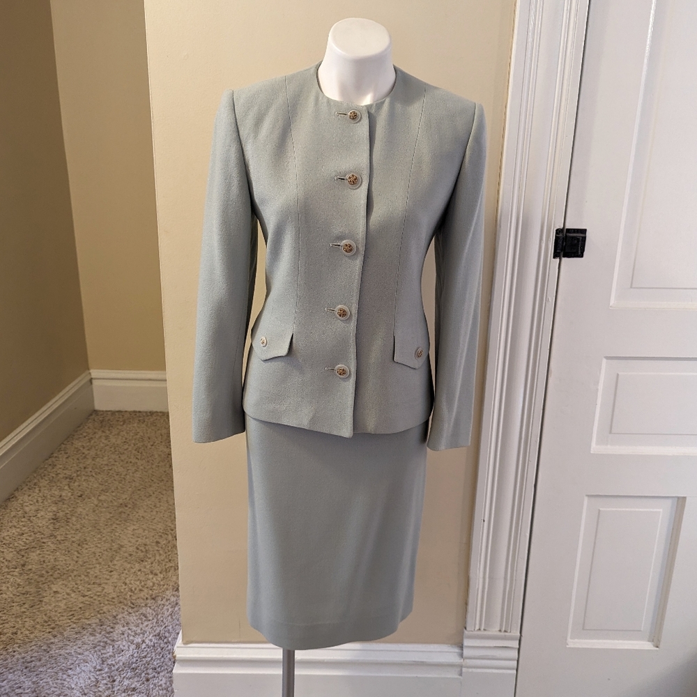 Vintage Herbert Grossman light seafoam green wool skirt suit size 6P